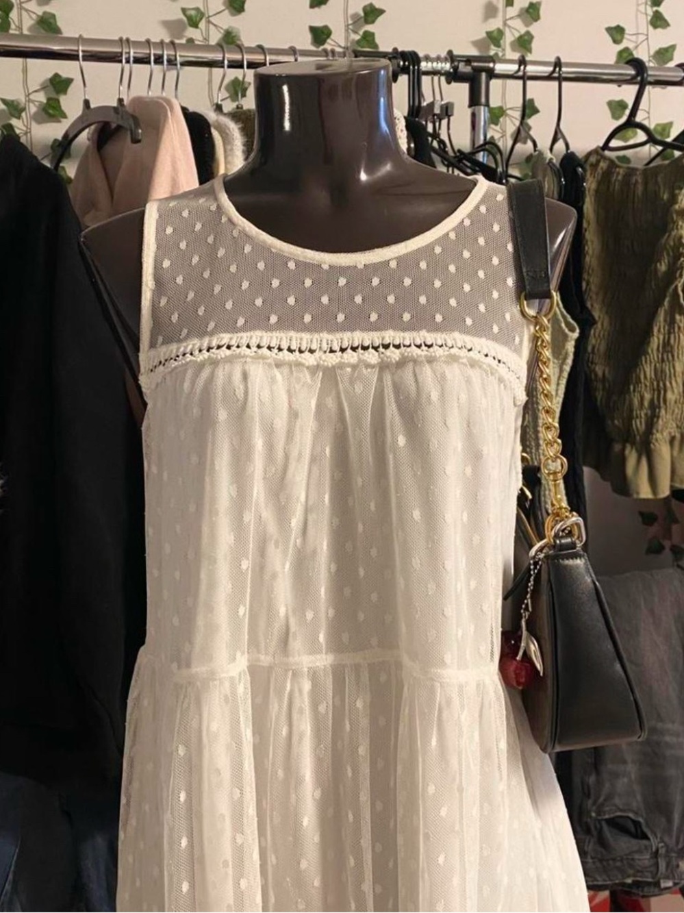 White Polka Dot Mesh Tiered Dress